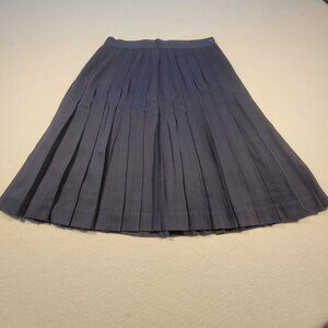 Vintage Pleated Midi Skirt Women's Size 8 Navy Blue A-Line Wool Blend Retro